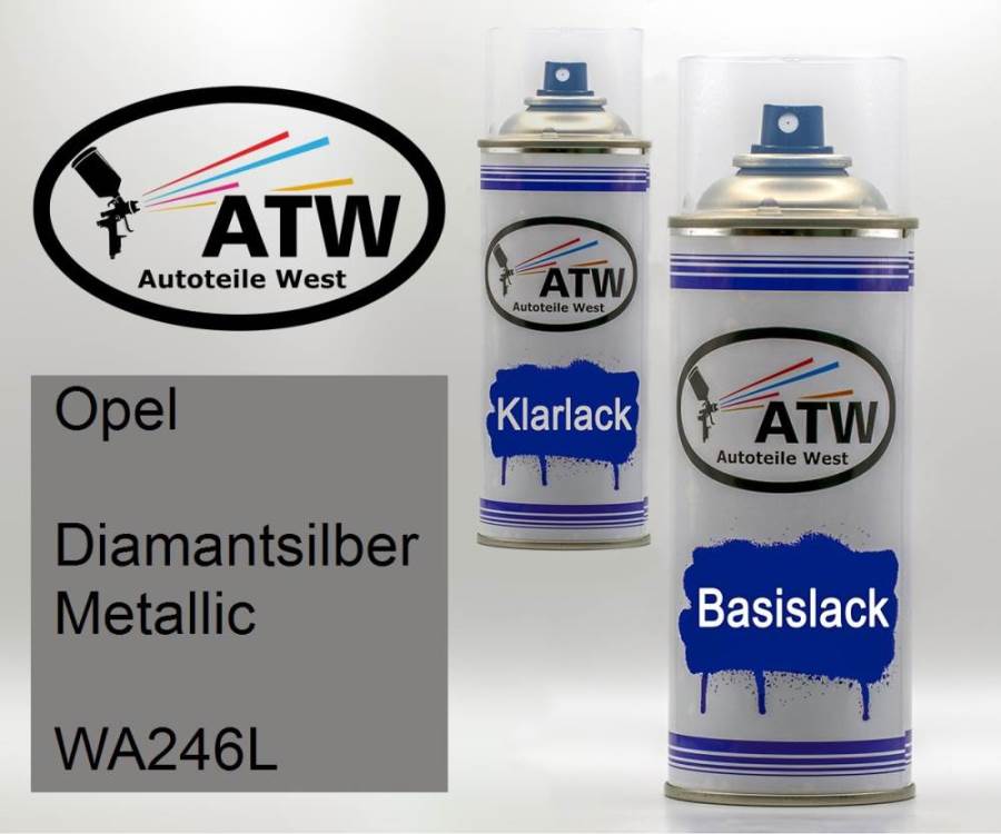 Opel, Diamantsilber Metallic, WA246L: 400ml Sprühdose + 400ml Klarlack - Set, von ATW Autoteile West.